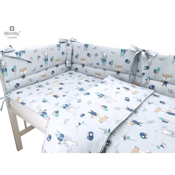 MimiNu Posteljina set 5 elem. Bunny and Fox Blue (za krevetić 120x60 cm)