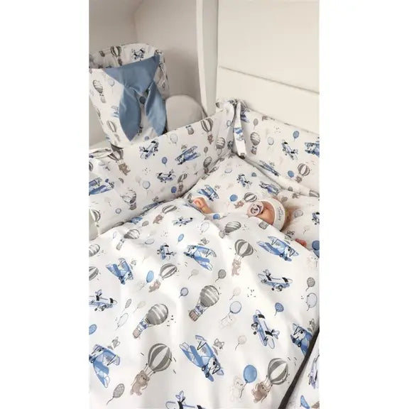 MimiNu Posteljina set 5 elem. Avioni plava (za krevetić 120x60 cm)