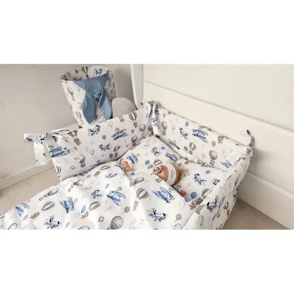 MimiNu Posteljina set 5 elem. Avioni plava (za krevetić 120x60 cm)
