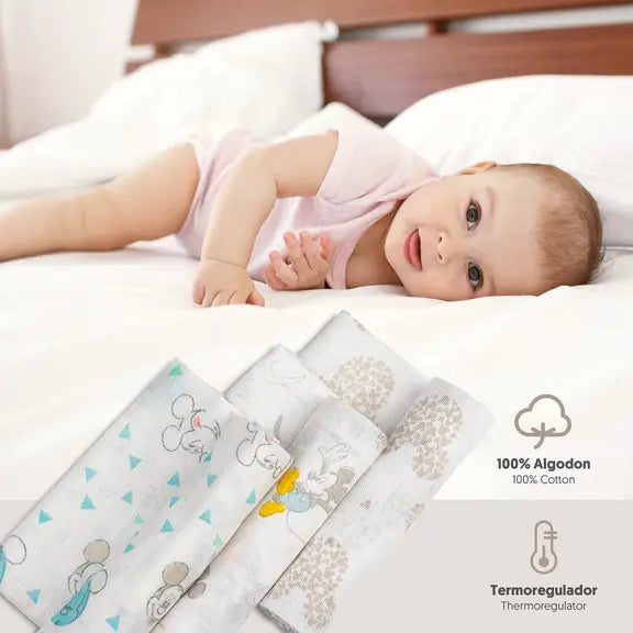 Muslin tetra pelene Mickey 80x80 cm - 3 kom