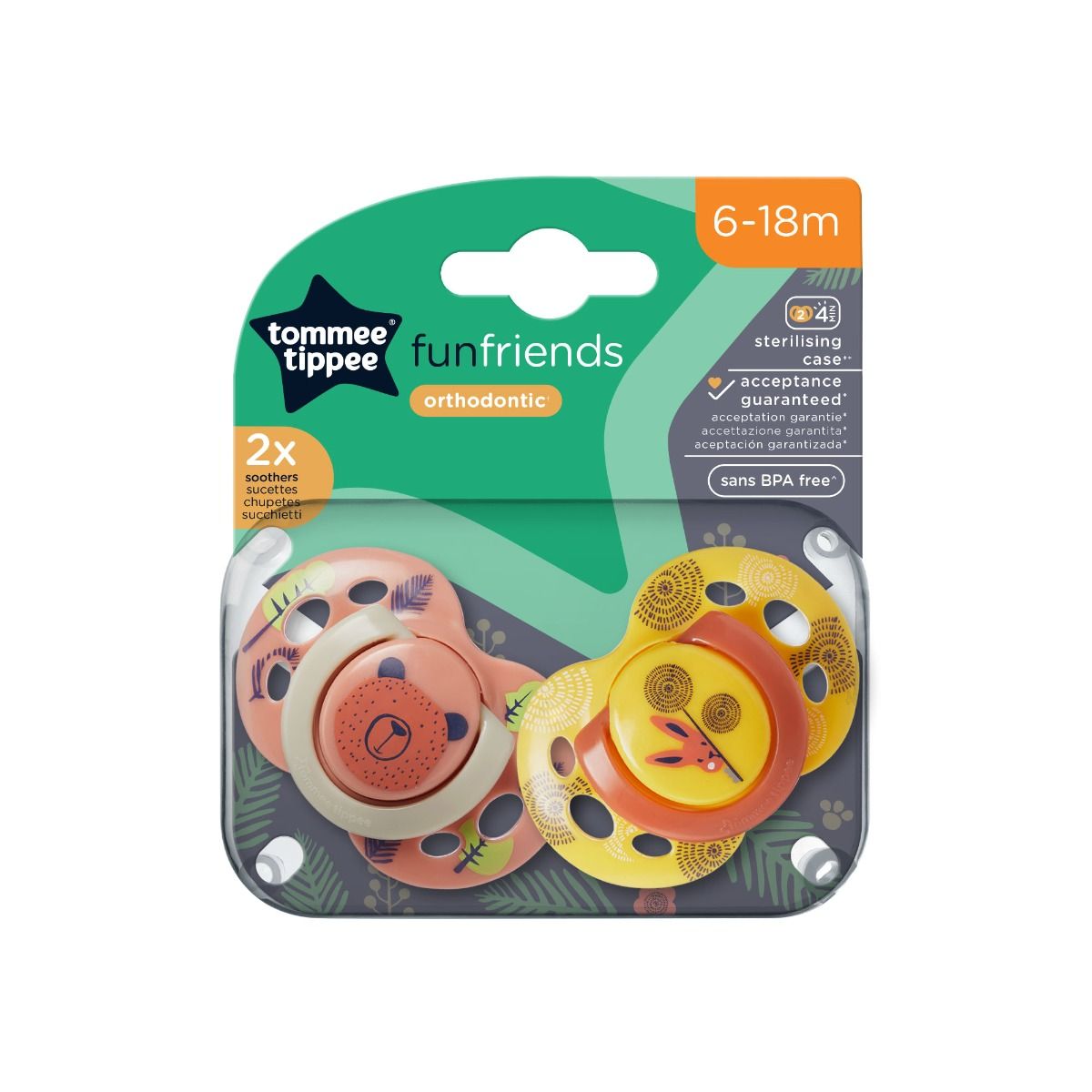 Tommee Tippee CTN duda varalica "Fun Friends", 6 - 18 mj., 2kom - narančasta/žuta