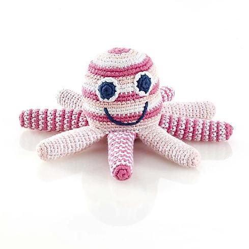 Pebble pletena igračka i zvečka - roza hobotnica - Sve za bebu