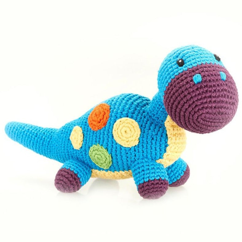 Pebble pletena igračka i zvečka - plavo ljubičasti dinosaur