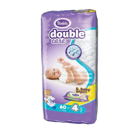 Violeta dječje pelene Double care AIR DRY MAXI-4 jumbo (7-18 kg., 60 kom) - gratis baby maramice - Violeta