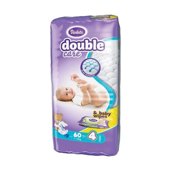 Violeta dječje pelene Double care AIR DRY MAXI-4 jumbo (7-18 kg., 60 kom) - gratis baby maramice - Violeta