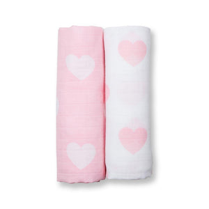Lulujo baby Set od dvije pamučne marame - pink hearts