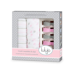 Lulujo baby Set od dvije pamučne muslin marame i četiri kopče - rozi