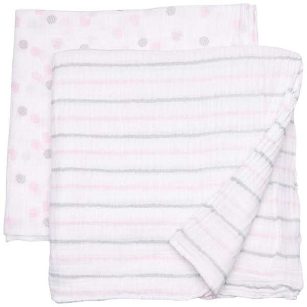 Lulujo baby Set od dvije pamučne muslin marame i četiri kopče - rozi
